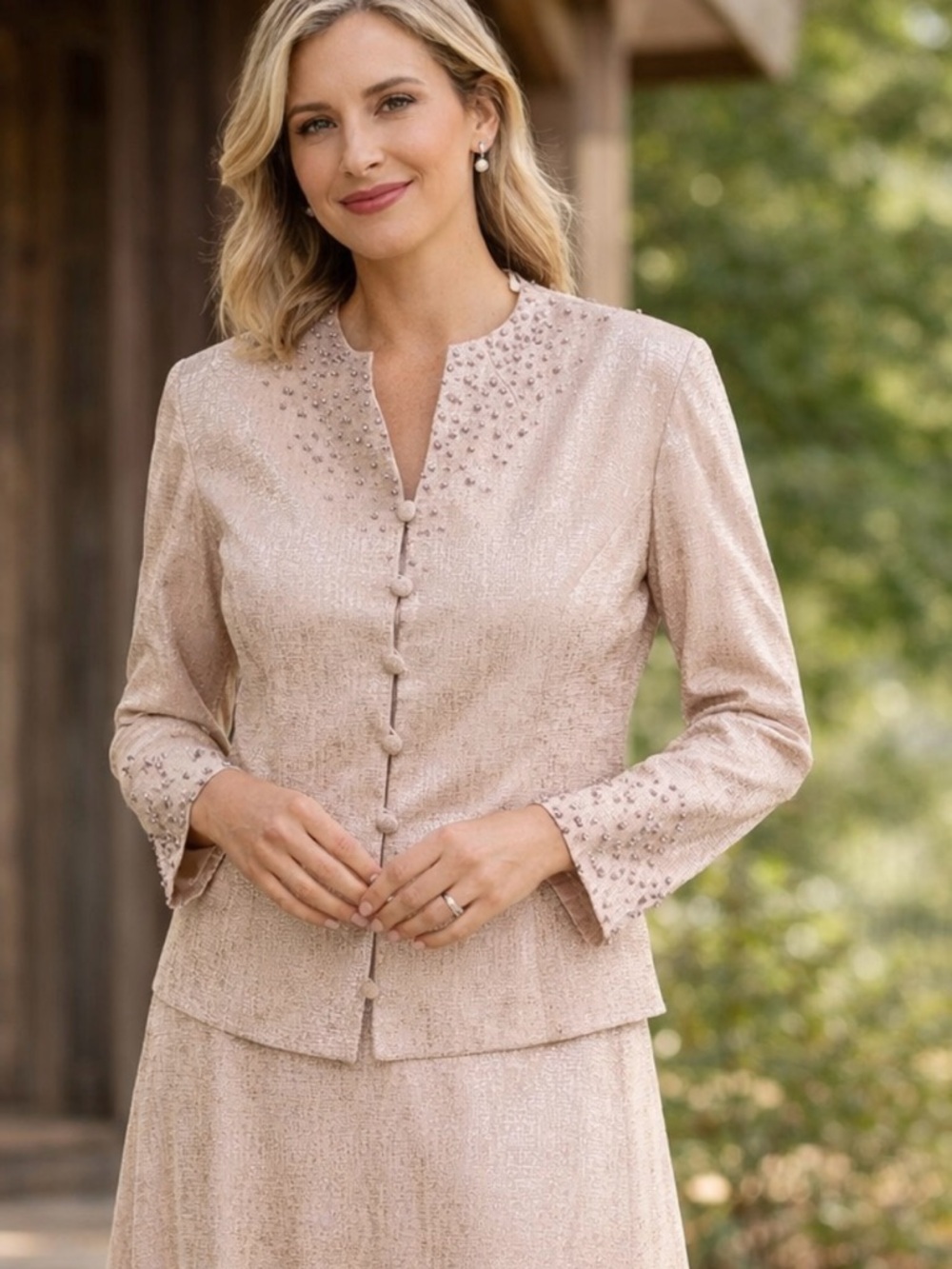 Adrianna Papell Jacket & skirt set sz 12  Maxi straight Dusty Rose SILK vintage